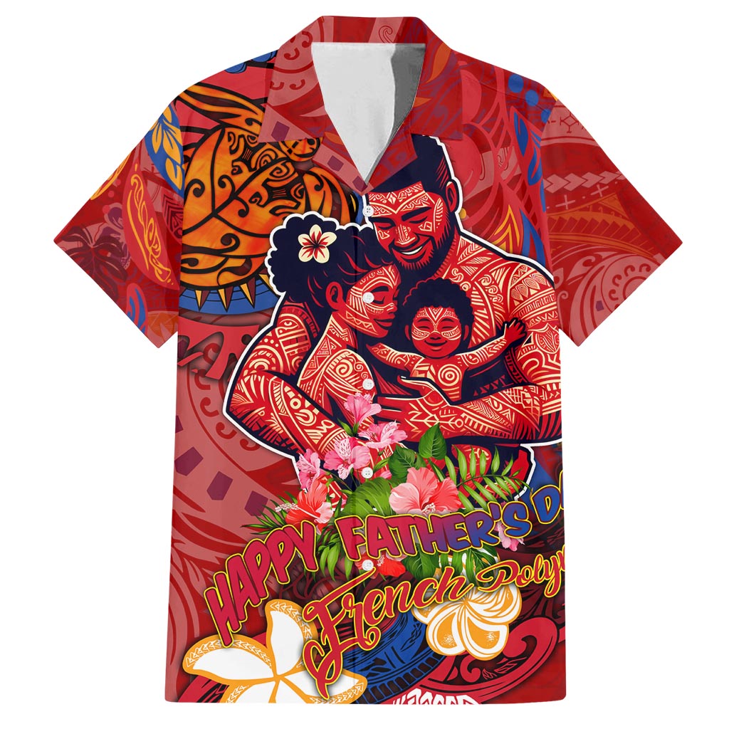 Happy Father's Day French Polynesia Family Matching Off Shoulder Short Dress and Hawaiian Shirt Family Turtle Hibiscus DT02 Dad's Shirt - Short Sleeve Red - Polynesian Pride