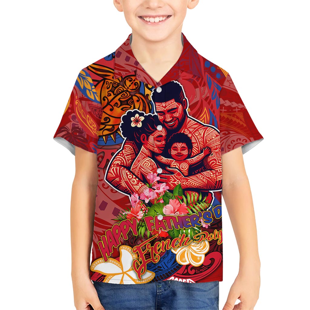 Happy Father's Day French Polynesia Family Matching Summer Maxi Dress and Hawaiian Shirt Family Turtle Hibiscus DT02 Son's Shirt Red - Polynesian Pride