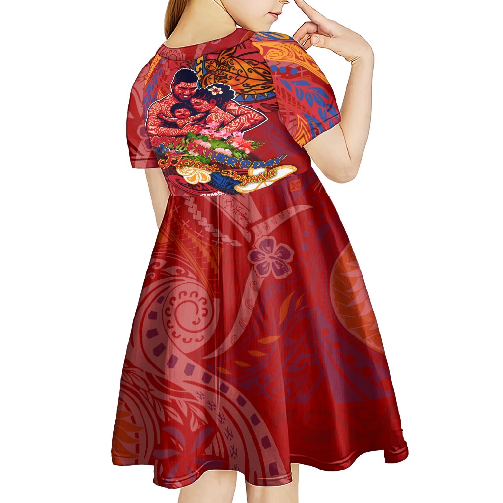 Happy Father's Day French Polynesia Kid Short Sleeve Dress Family Turtle Hibiscus DT02 - Polynesian Pride