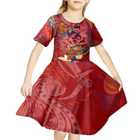 Happy Father's Day French Polynesia Kid Short Sleeve Dress Family Turtle Hibiscus DT02 - Polynesian Pride