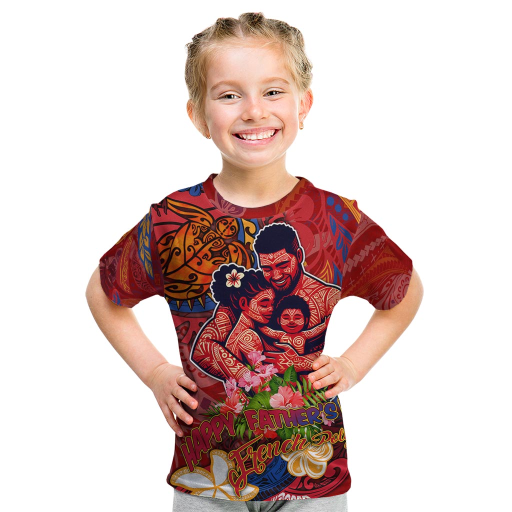 Happy Father's Day French Polynesia Kid T Shirt Family Turtle Hibiscus DT02 Red - Polynesian Pride