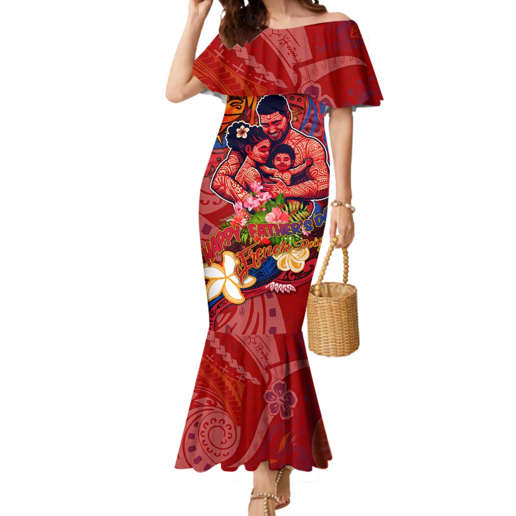 Happy Father's Day French Polynesia Mermaid Dress Family Turtle Hibiscus DT02 Women Red - Polynesian Pride