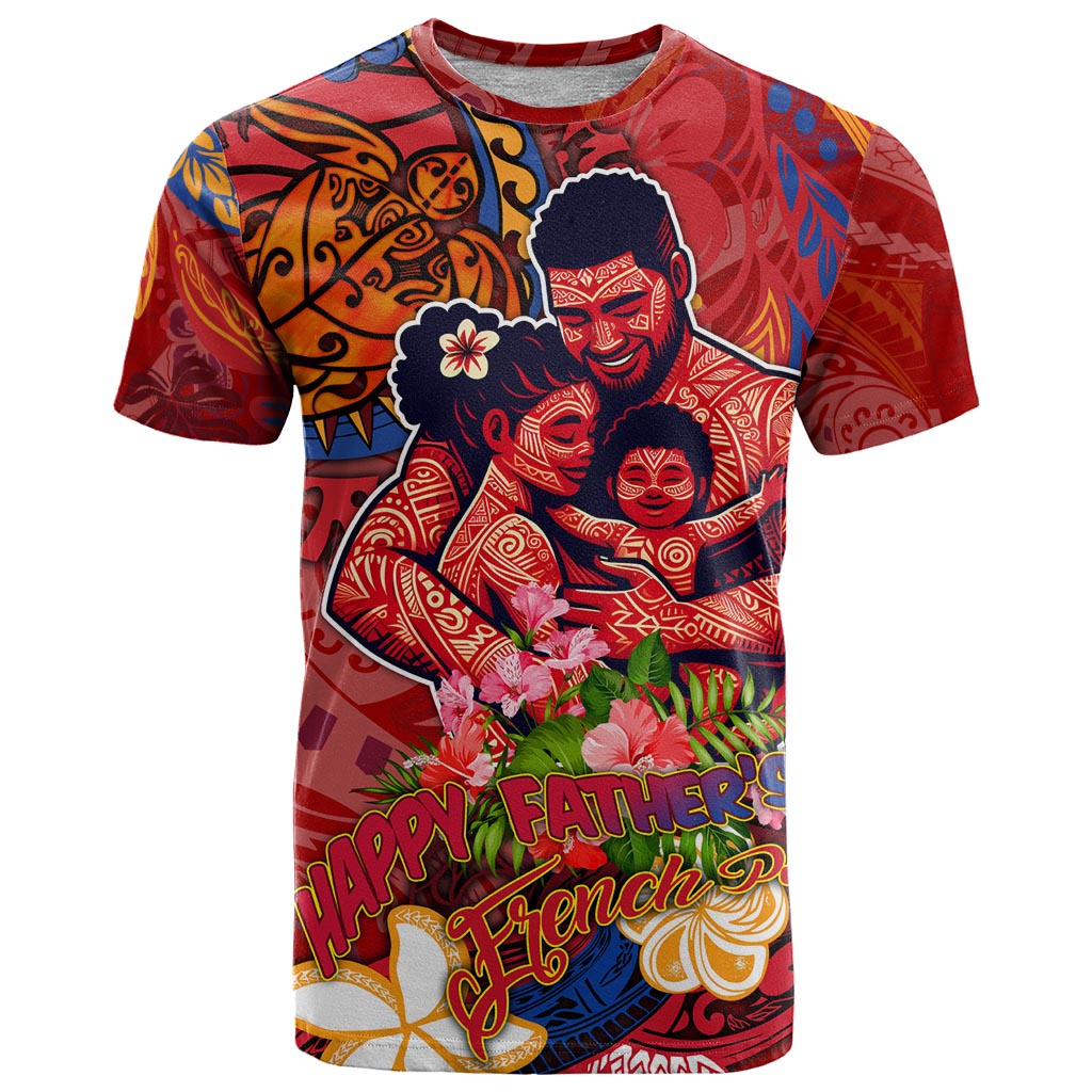 Happy Father's Day French Polynesia T Shirt Family Turtle Hibiscus DT02 Red - Polynesian Pride