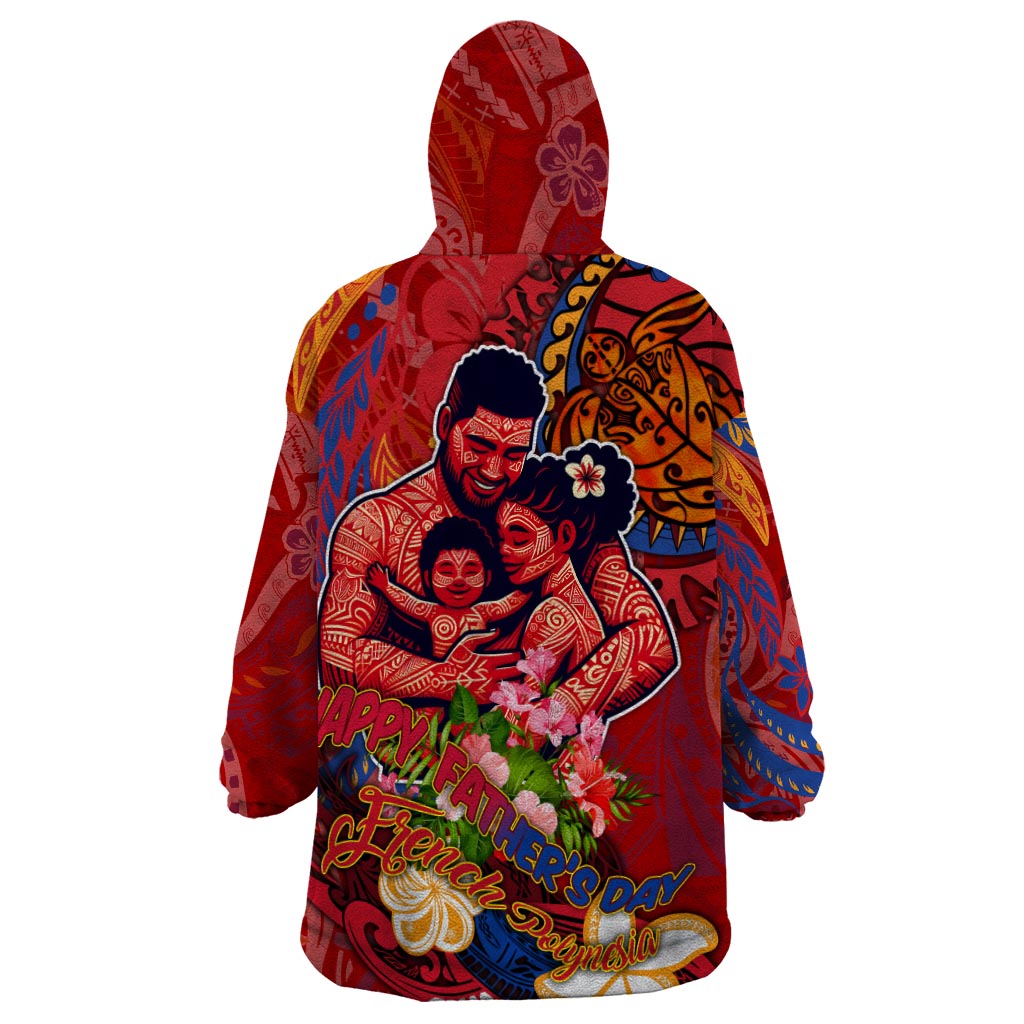 Happy Father's Day French Polynesia Wearable Blanket Hoodie Family Turtle Hibiscus