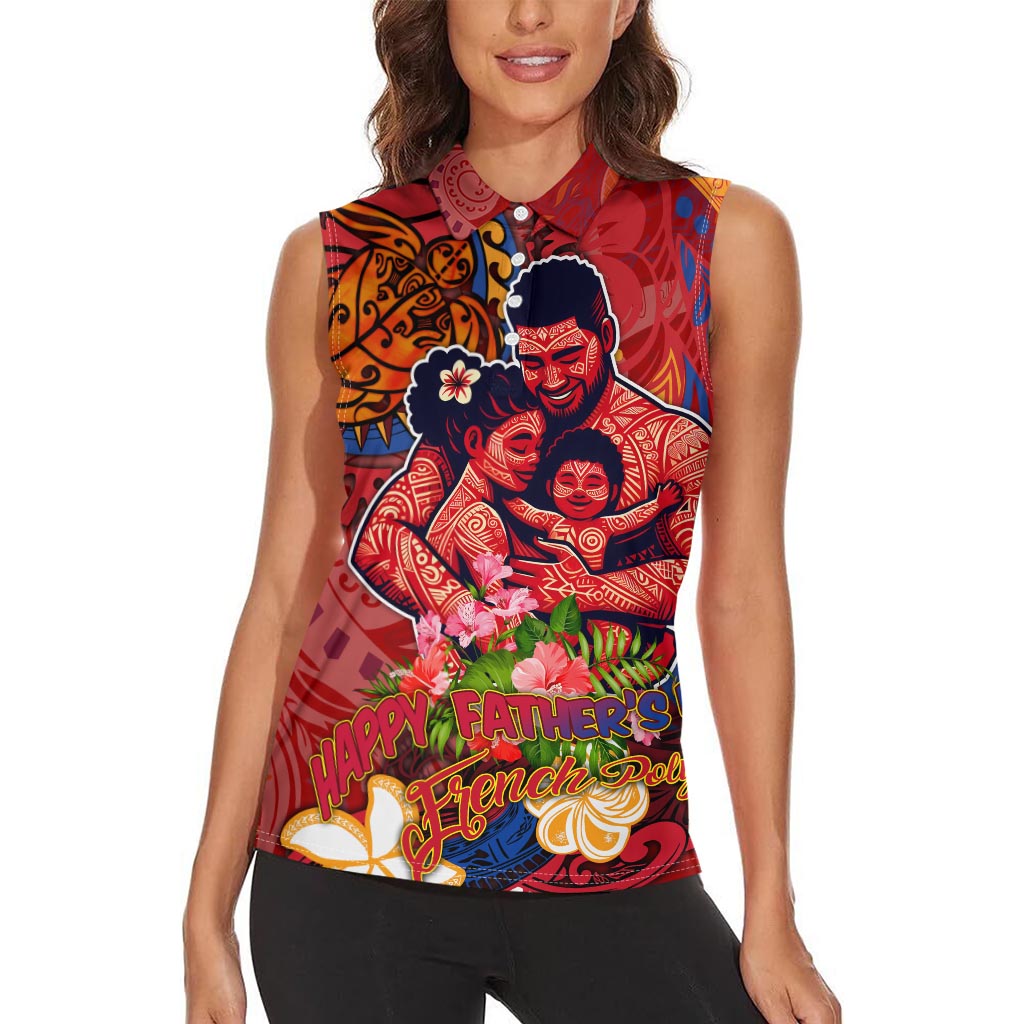 Happy Father's Day French Polynesia Women Sleeveless Polo Shirt Family Turtle Hibiscus DT02 - Polynesian Pride