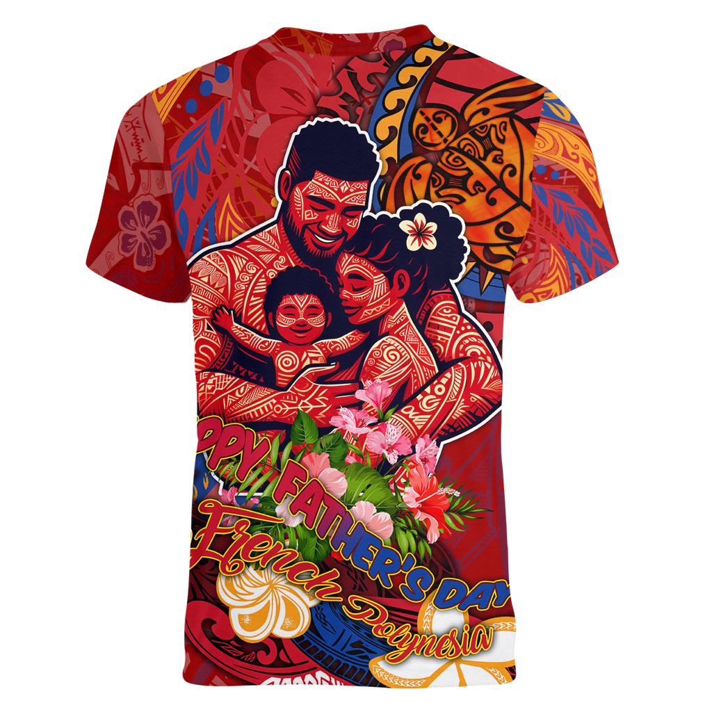 Happy Father's Day French Polynesia Women V-Neck T-Shirt Family Turtle Hibiscus DT02 - Polynesian Pride