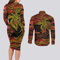 Papua New Guinea 50th Independence Day Couples Matching Long Sleeve Bodycon Dress and Long Sleeve Button Shirt Culture Spirit and Sovereignty DT02 - Polynesian Pride