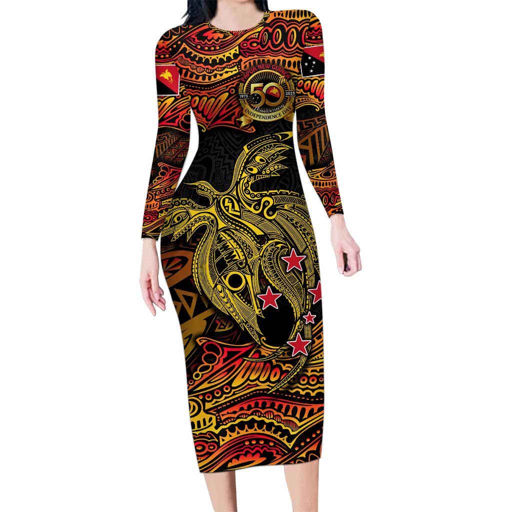 Papua New Guinea 50th Independence Day Family Matching Long Sleeve Bodycon Dress and Hawaiian Shirt Culture Spirit and Sovereignty DT02 Mom's Dress Art - Polynesian Pride