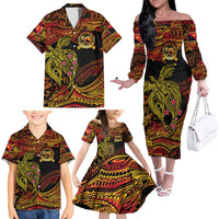 Papua New Guinea 50th Independence Day Family Matching Off The Shoulder Long Sleeve Dress and Hawaiian Shirt Culture Spirit and Sovereignty