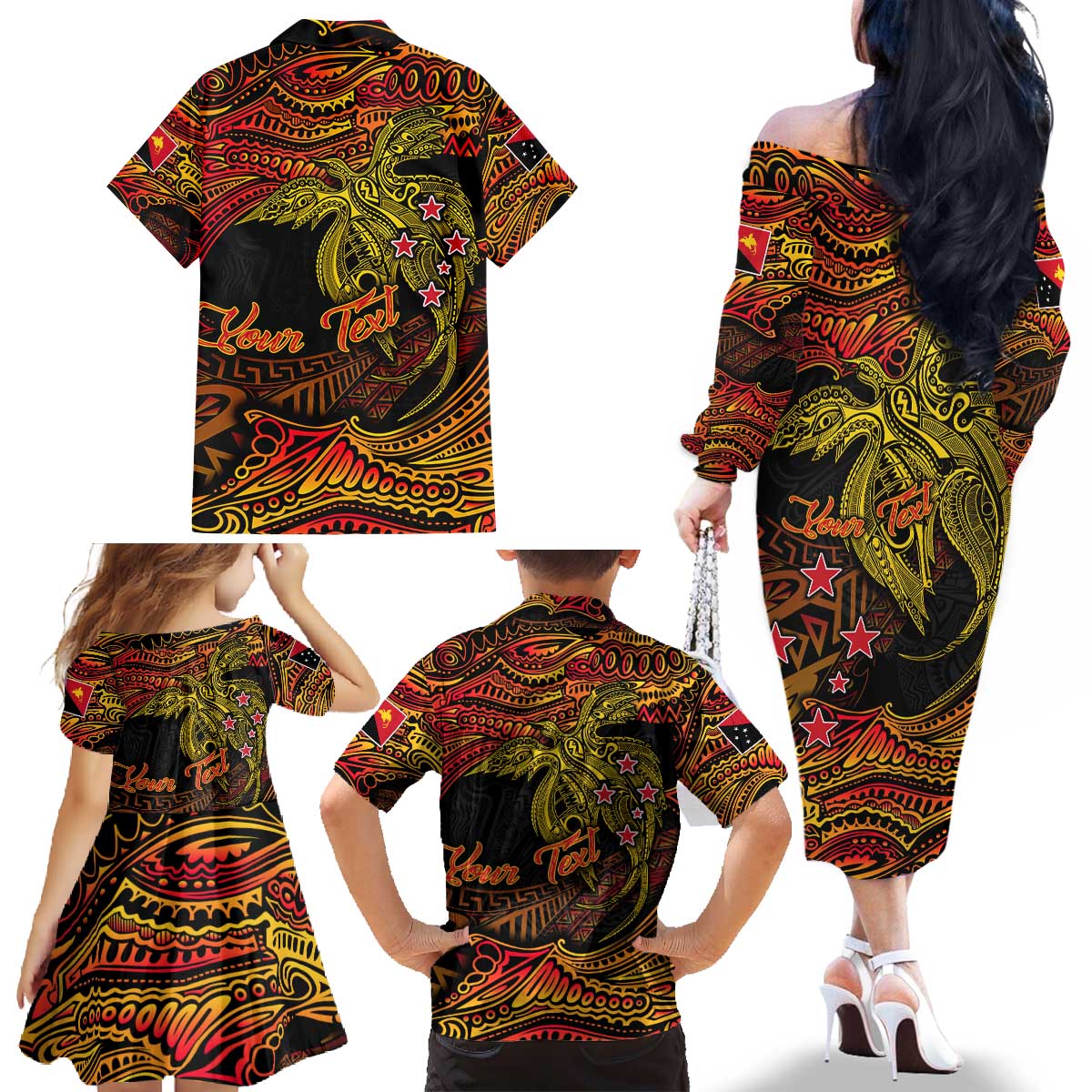 Papua New Guinea 50th Independence Day Family Matching Off The Shoulder Long Sleeve Dress and Hawaiian Shirt Culture Spirit and Sovereignty