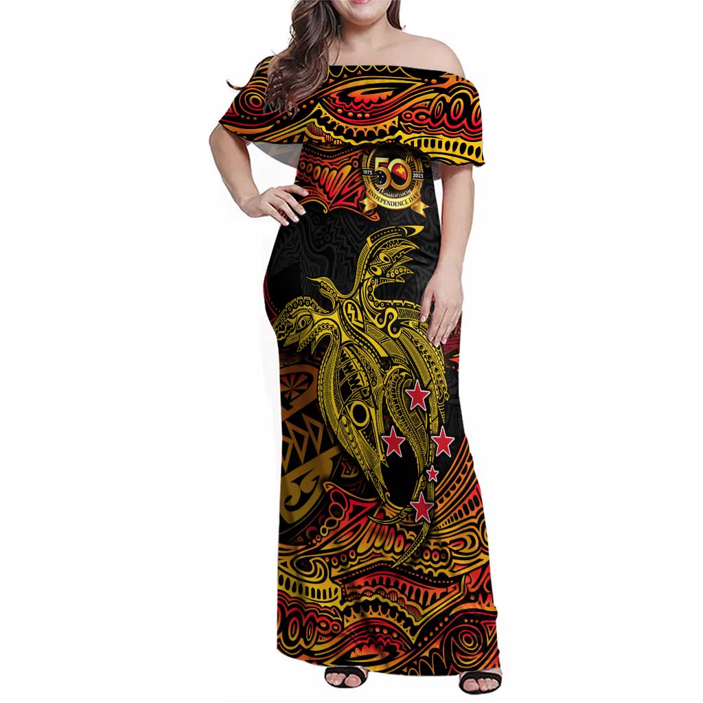 Papua New Guinea 50th Independence Day Family Matching Off Shoulder Maxi Dress and Hawaiian Shirt Culture Spirit and Sovereignty