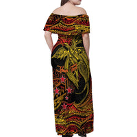 Papua New Guinea 50th Independence Day Family Matching Off Shoulder Maxi Dress and Hawaiian Shirt Culture Spirit and Sovereignty