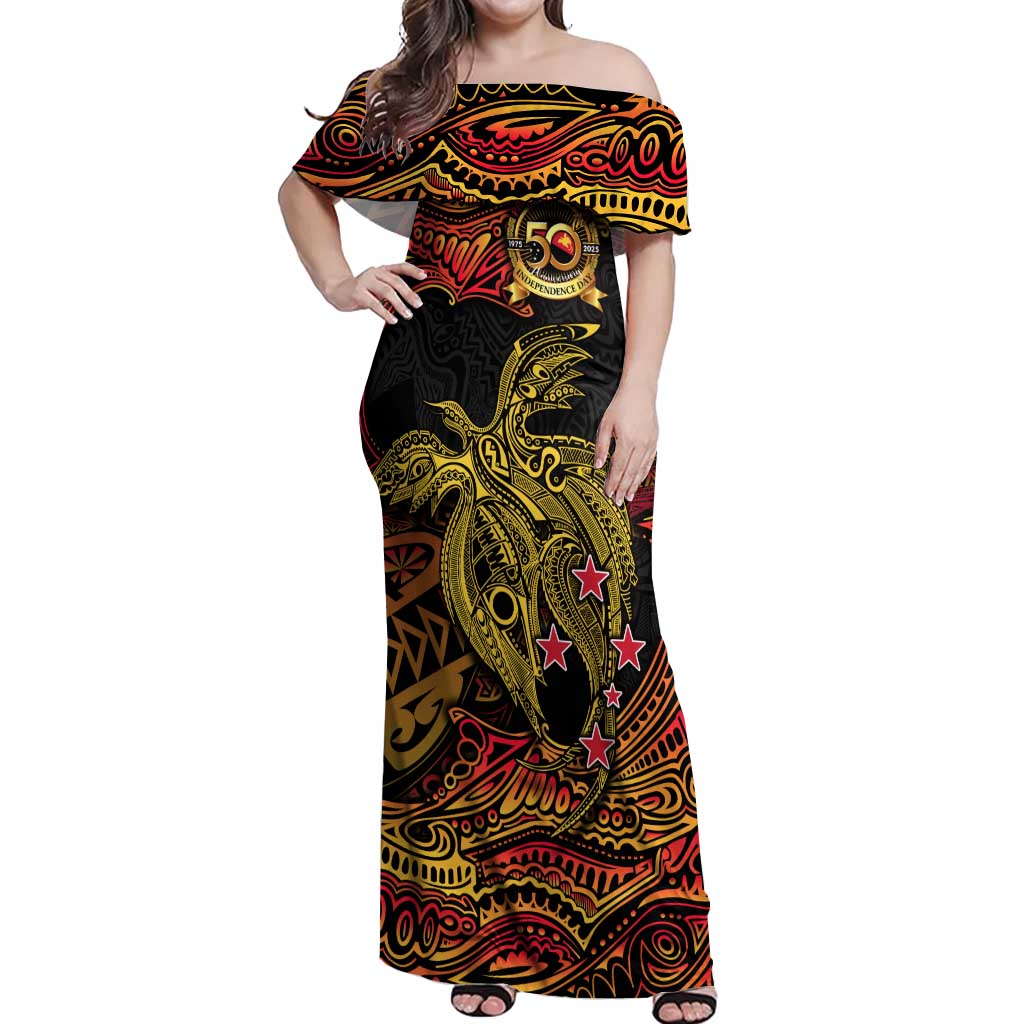 Papua New Guinea 50th Independence Day Off Shoulder Maxi Dress Culture Spirit and Sovereignty