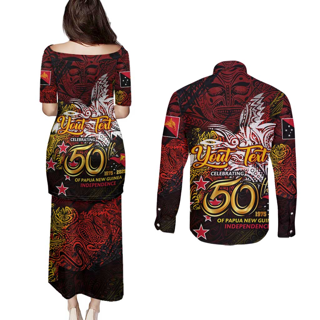 PNG 1975 - 2025 Couples Matching Puletasi and Long Sleeve Button Shirt Papua New Guinea 50th Independence Anniversary DT02 - Polynesian Pride