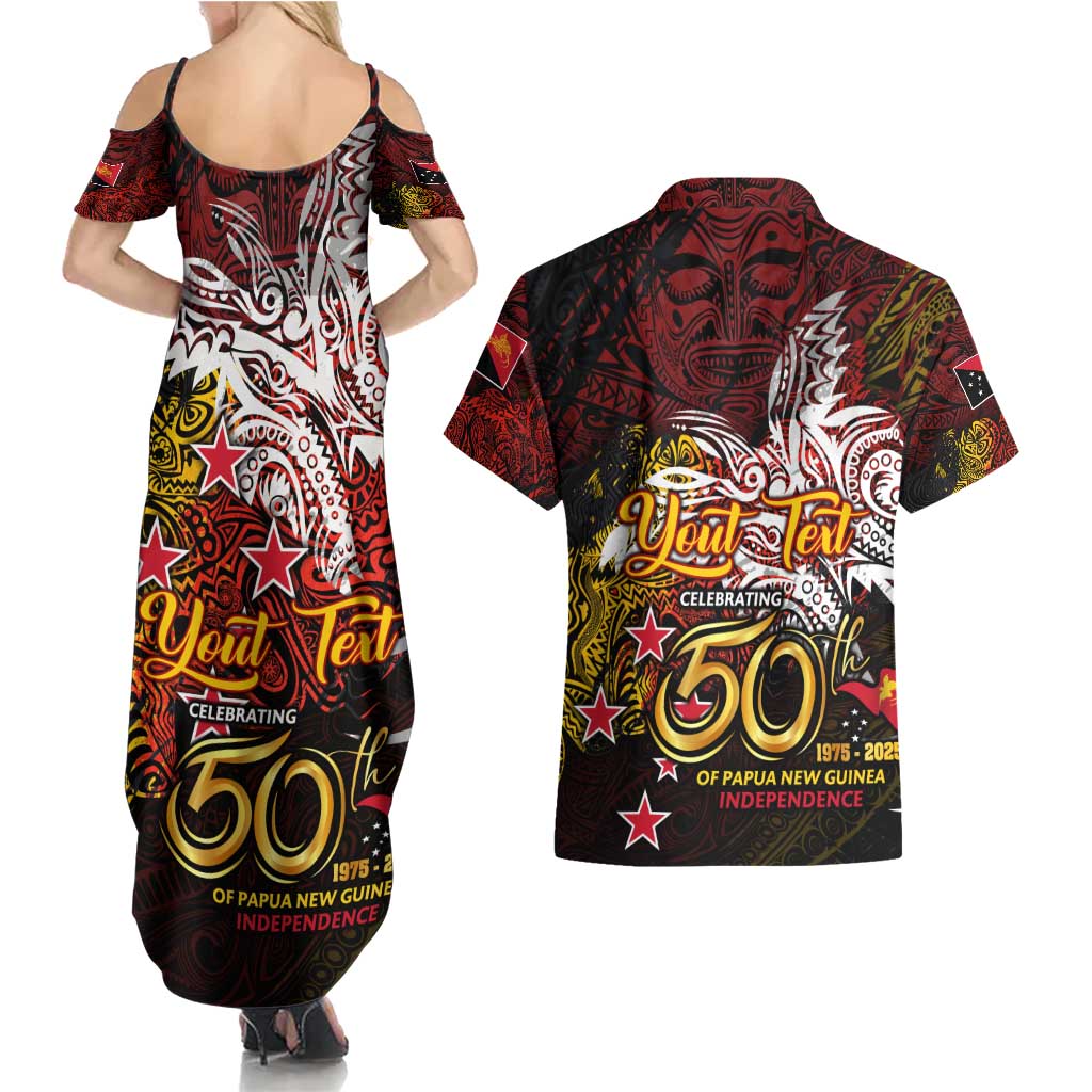 PNG 1975 - 2025 Couples Matching Summer Maxi Dress and Hawaiian Shirt Papua New Guinea 50th Independence Anniversary