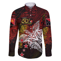 PNG 1975 - 2025 Family Matching Long Sleeve Bodycon Dress and Hawaiian Shirt Papua New Guinea 50th Independence Anniversary DT02 Dad's Shirt - Long Sleeve Art - Polynesian Pride