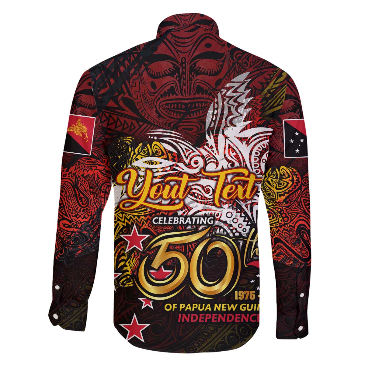 PNG 1975 - 2025 Family Matching Off The Shoulder Long Sleeve Dress and Hawaiian Shirt Papua New Guinea 50th Independence Anniversary