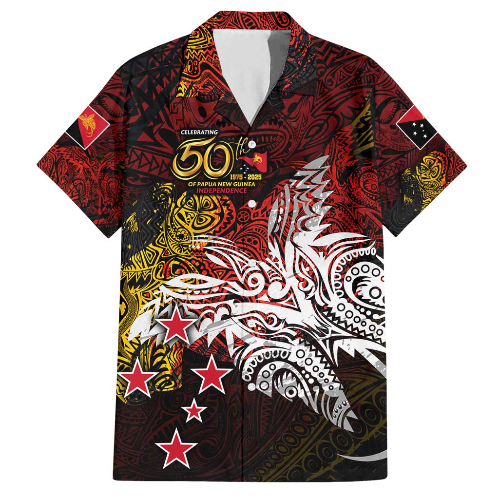 PNG 1975 - 2025 Family Matching Off Shoulder Short Dress and Hawaiian Shirt Papua New Guinea 50th Independence Anniversary