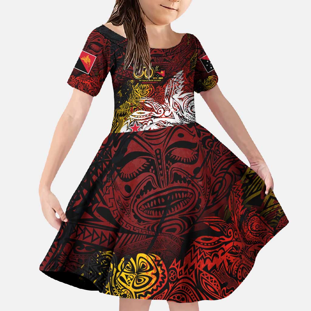 PNG 1975 - 2025 Family Matching Short Sleeve Bodycon Dress and Hawaiian Shirt Papua New Guinea 50th Independence Anniversary DT02 Daughter's Dress Art - Polynesian Pride