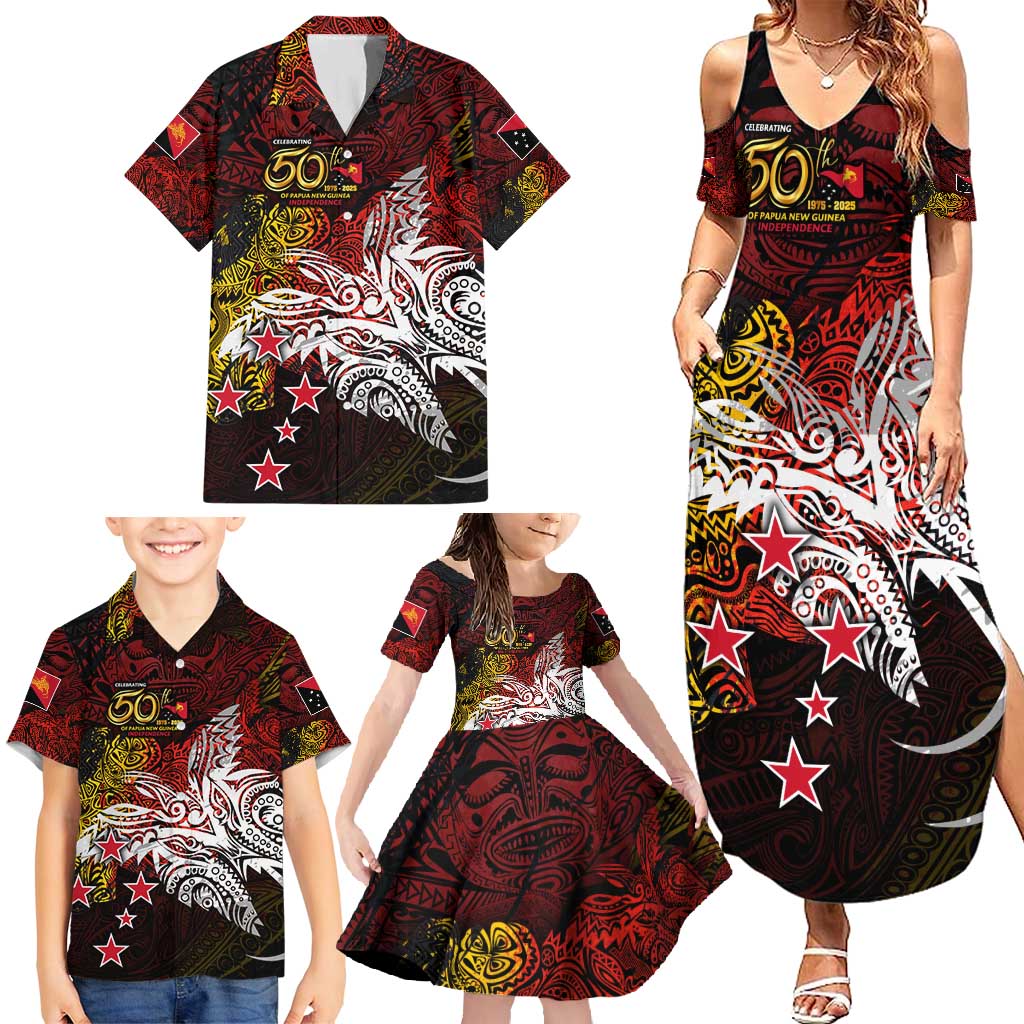 PNG 1975 - 2025 Family Matching Summer Maxi Dress and Hawaiian Shirt Papua New Guinea 50th Independence Anniversary DT02 - Polynesian Pride
