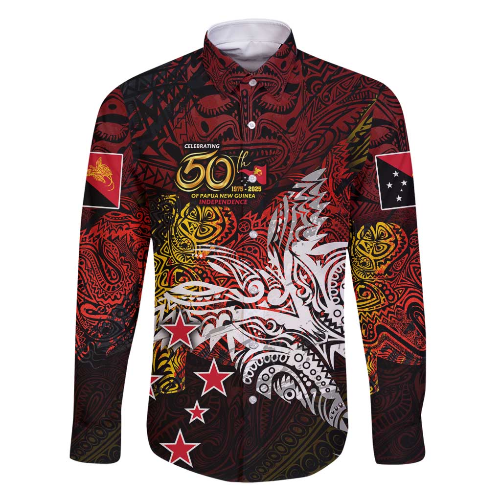PNG 1975 - 2025 Family Matching Summer Maxi Dress and Hawaiian Shirt Papua New Guinea 50th Independence Anniversary DT02 Dad's Shirt - Long Sleeve Art - Polynesian Pride