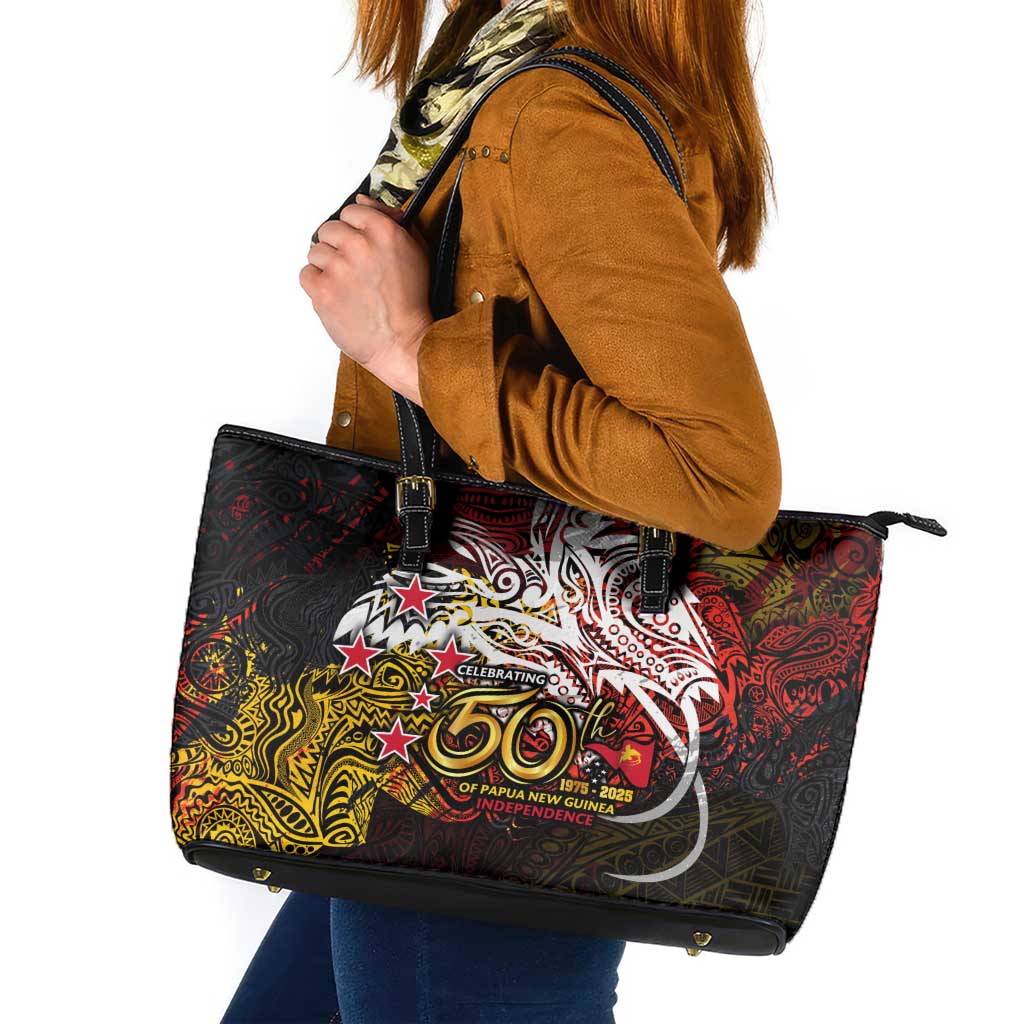 PNG 1975 - 2025 Leather Tote Bag Papua New Guinea 50th Independence Anniversary DT02 Art - Polynesian Pride