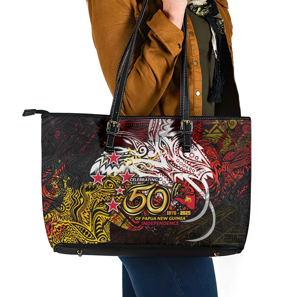 PNG 1975 - 2025 Leather Tote Bag Papua New Guinea 50th Independence Anniversary DT02 - Polynesian Pride