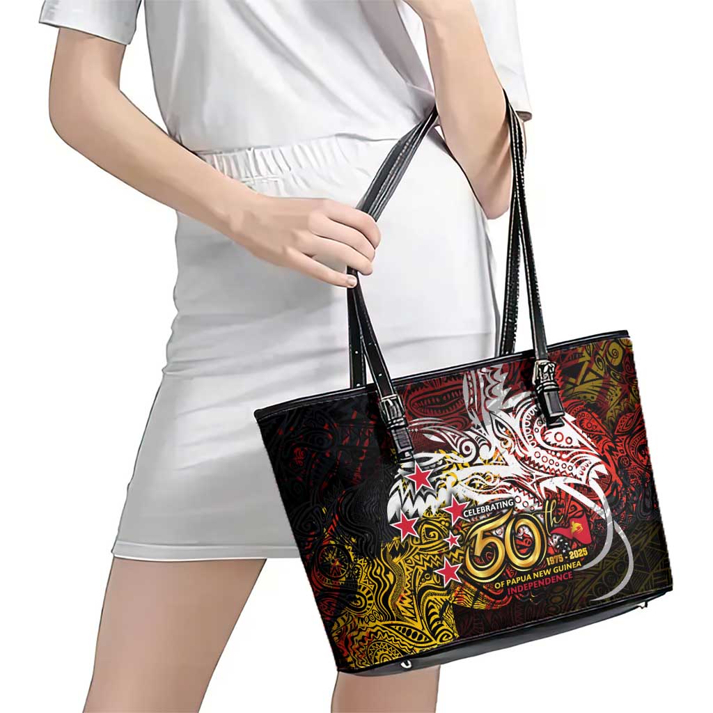 PNG 1975 - 2025 Leather Tote Bag Papua New Guinea 50th Independence Anniversary DT02 - Polynesian Pride