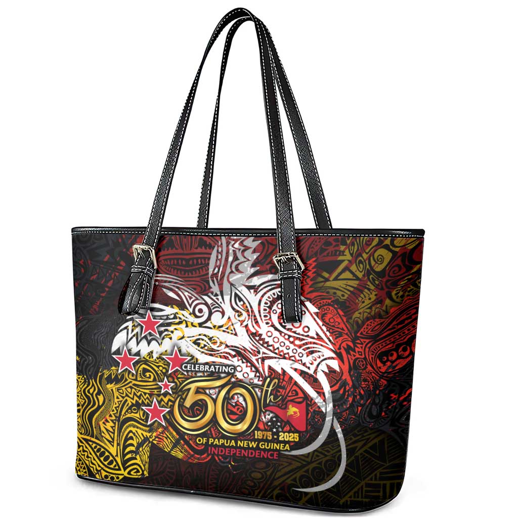 PNG 1975 - 2025 Leather Tote Bag Papua New Guinea 50th Independence Anniversary DT02 - Polynesian Pride