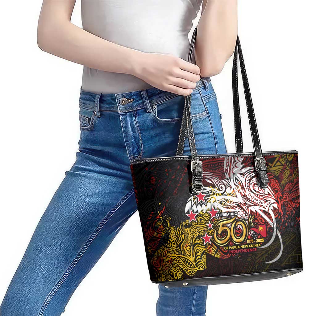 PNG 1975 - 2025 Leather Tote Bag Papua New Guinea 50th Independence Anniversary DT02 - Polynesian Pride