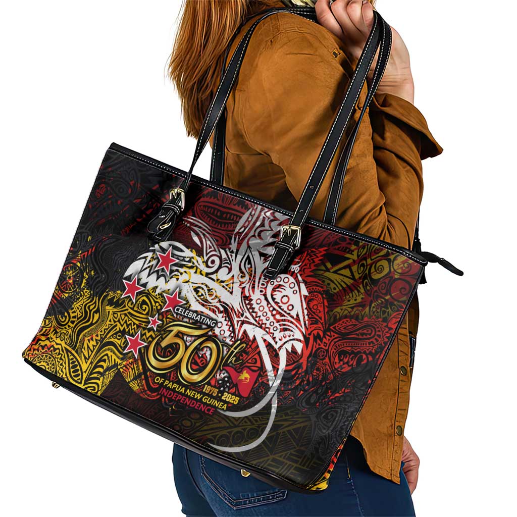 PNG 1975 - 2025 Leather Tote Bag Papua New Guinea 50th Independence Anniversary DT02 - Polynesian Pride