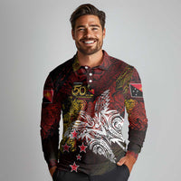 PNG 1975 - 2025 Long Sleeve Polo Shirt Papua New Guinea 50th Independence Anniversary