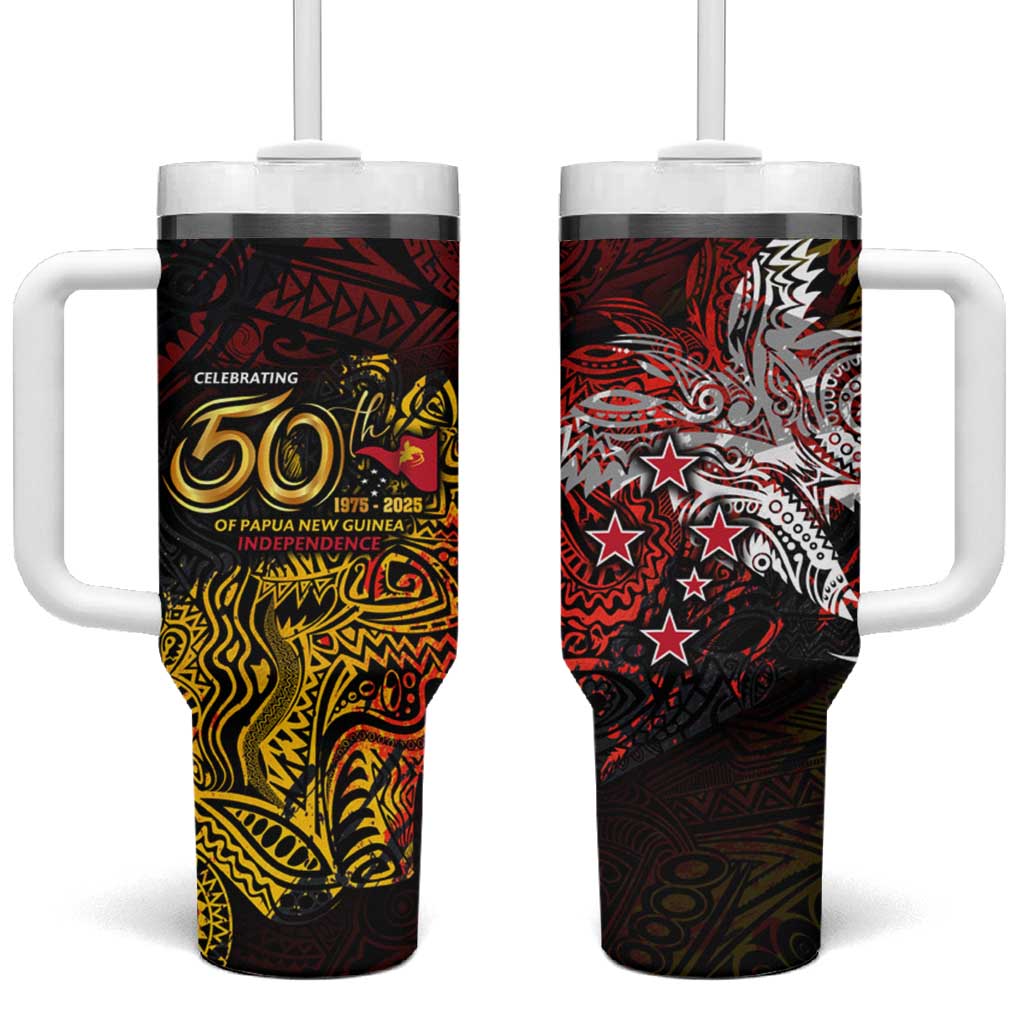 PNG 1975 - 2025 Tumbler With Handle Papua New Guinea 50th Independence Anniversary DT02 One Size: 40 oz Art - Polynesian Pride