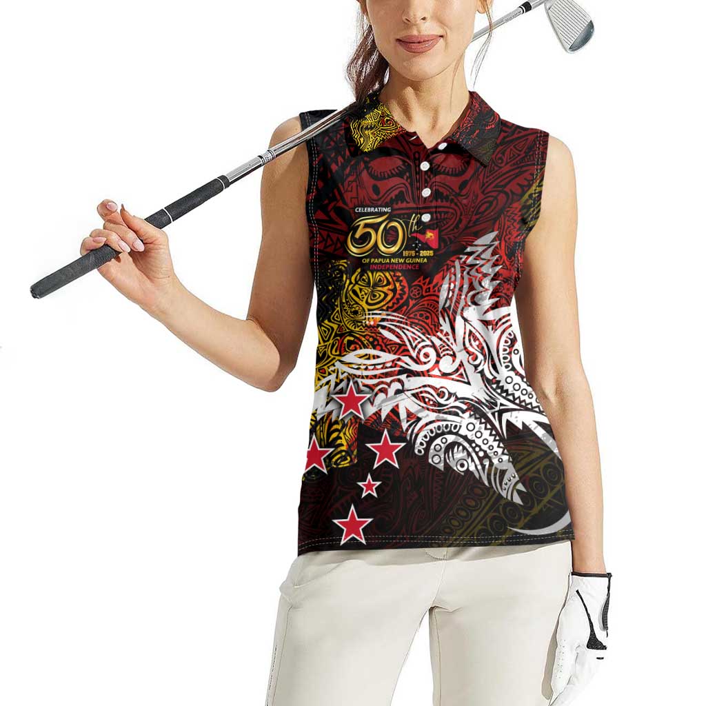 PNG 1975 - 2025 Women Sleeveless Polo Shirt Papua New Guinea 50th Independence Anniversary