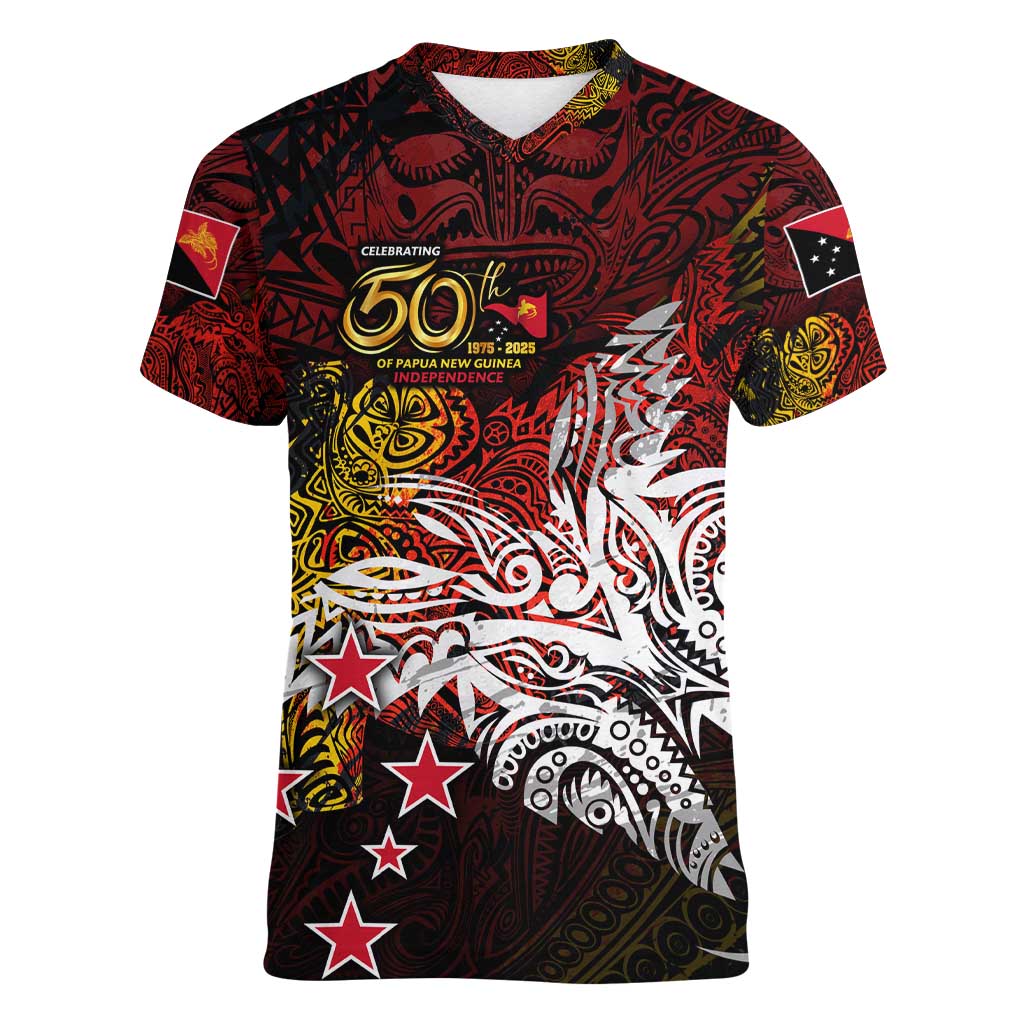 PNG 1975 - 2025 Women V-Neck T-Shirt Papua New Guinea 50th Independence Anniversary