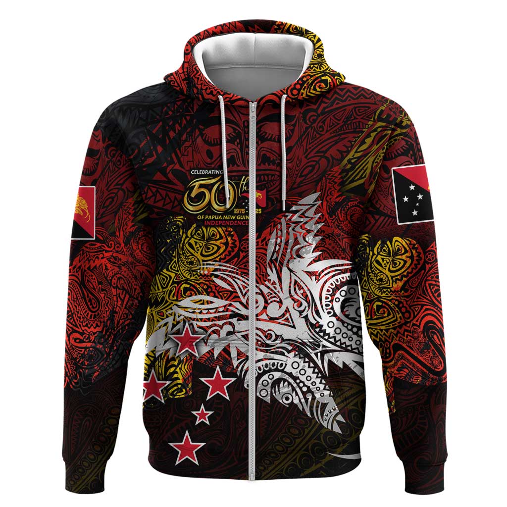 PNG 1975 - 2025 Zip Hoodie Papua New Guinea 50th Independence Anniversary DT02 Zip Hoodie Art - Polynesian Pride