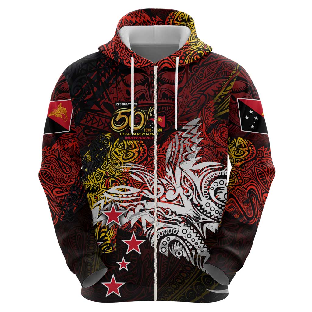 PNG 1975 - 2025 Zip Hoodie Papua New Guinea 50th Independence Anniversary DT02 - Polynesian Pride