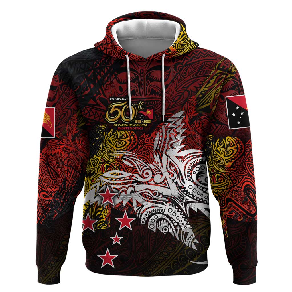 PNG 1975 - 2025 Zip Hoodie Papua New Guinea 50th Independence Anniversary DT02 Pullover Hoodie Art - Polynesian Pride
