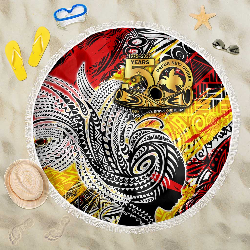 Papua New Guinea 50th Independence Day Beach Blanket Celebrate Our History, Inspire Our Future DT02 One Size 150cm Art - Polynesian Pride
