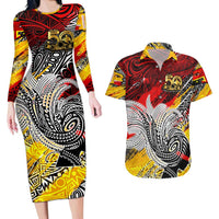 Papua New Guinea 50th Independence Day Couples Matching Long Sleeve Bodycon Dress and Hawaiian Shirt Celebrate Our History, Inspire Our Future DT02 Art - Polynesian Pride