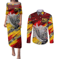 Papua New Guinea 50th Independence Day Couples Matching Puletasi and Long Sleeve Button Shirt Celebrate Our History, Inspire Our Future DT02 Art - Polynesian Pride
