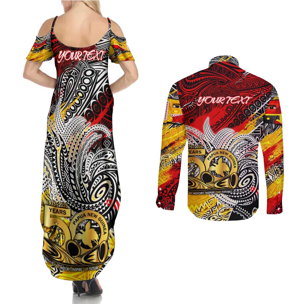 Papua New Guinea 50th Independence Day Couples Matching Summer Maxi Dress and Long Sleeve Button Shirt Celebrate Our History, Inspire Our Future DT02 - Polynesian Pride