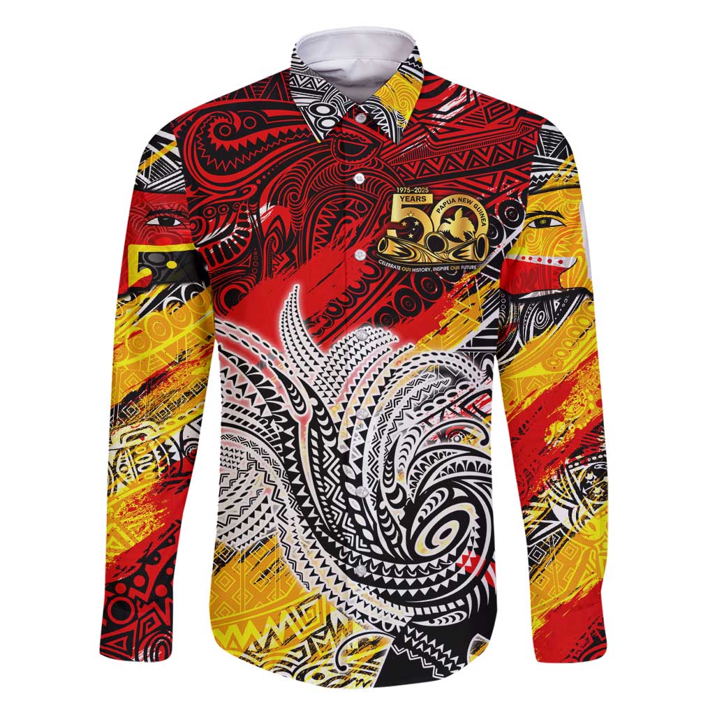 Papua New Guinea 50th Independence Day Family Matching Long Sleeve Bodycon Dress and Hawaiian Shirt Celebrate Our History, Inspire Our Future DT02 Dad's Shirt - Long Sleeve Art - Polynesian Pride