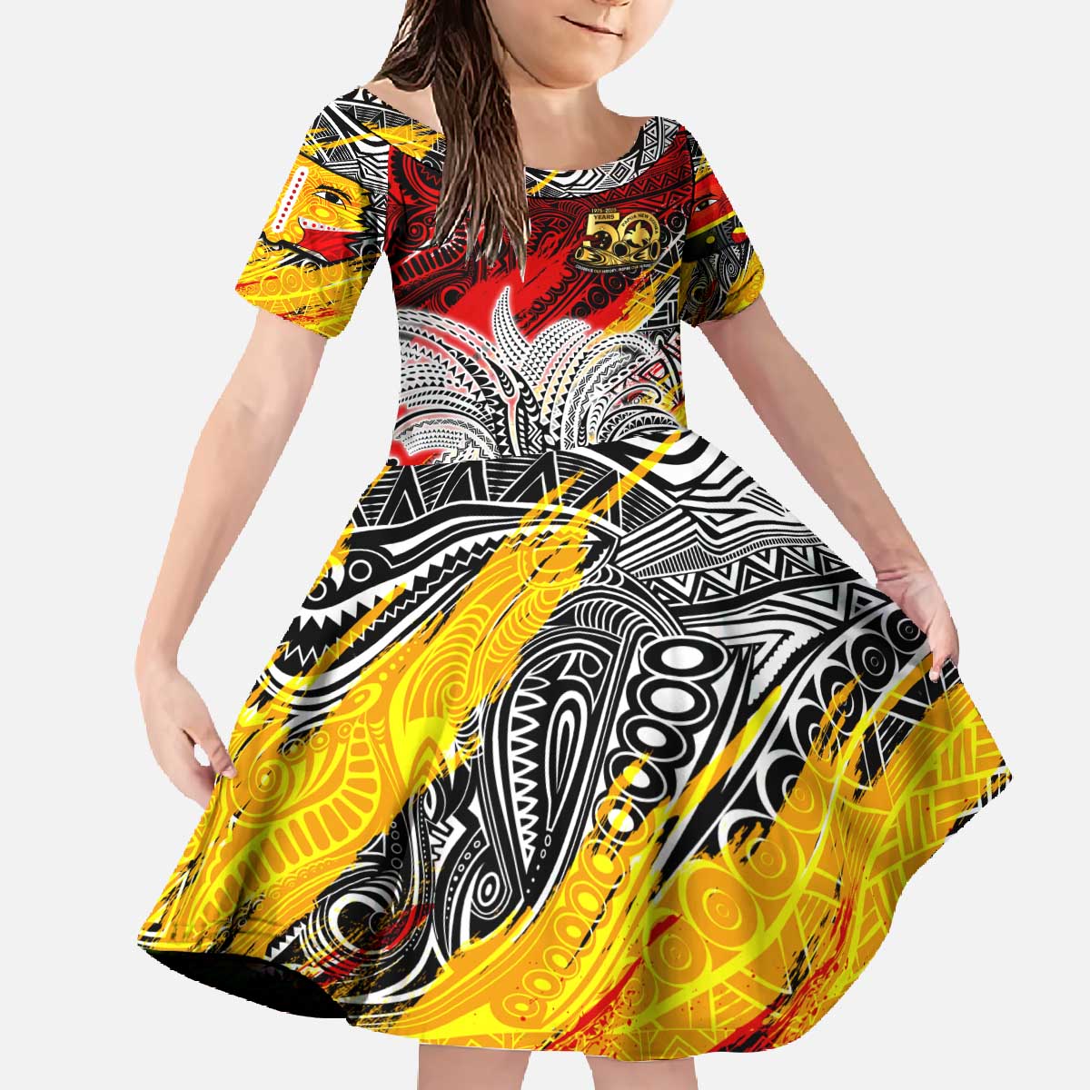 Papua New Guinea 50th Independence Day Family Matching Off The Shoulder Long Sleeve Dress and Hawaiian Shirt Celebrate Our History, Inspire Our Future