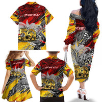 Papua New Guinea 50th Independence Day Family Matching Off The Shoulder Long Sleeve Dress and Hawaiian Shirt Celebrate Our History, Inspire Our Future