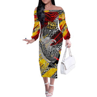 Papua New Guinea 50th Independence Day Family Matching Off The Shoulder Long Sleeve Dress and Hawaiian Shirt Celebrate Our History, Inspire Our Future