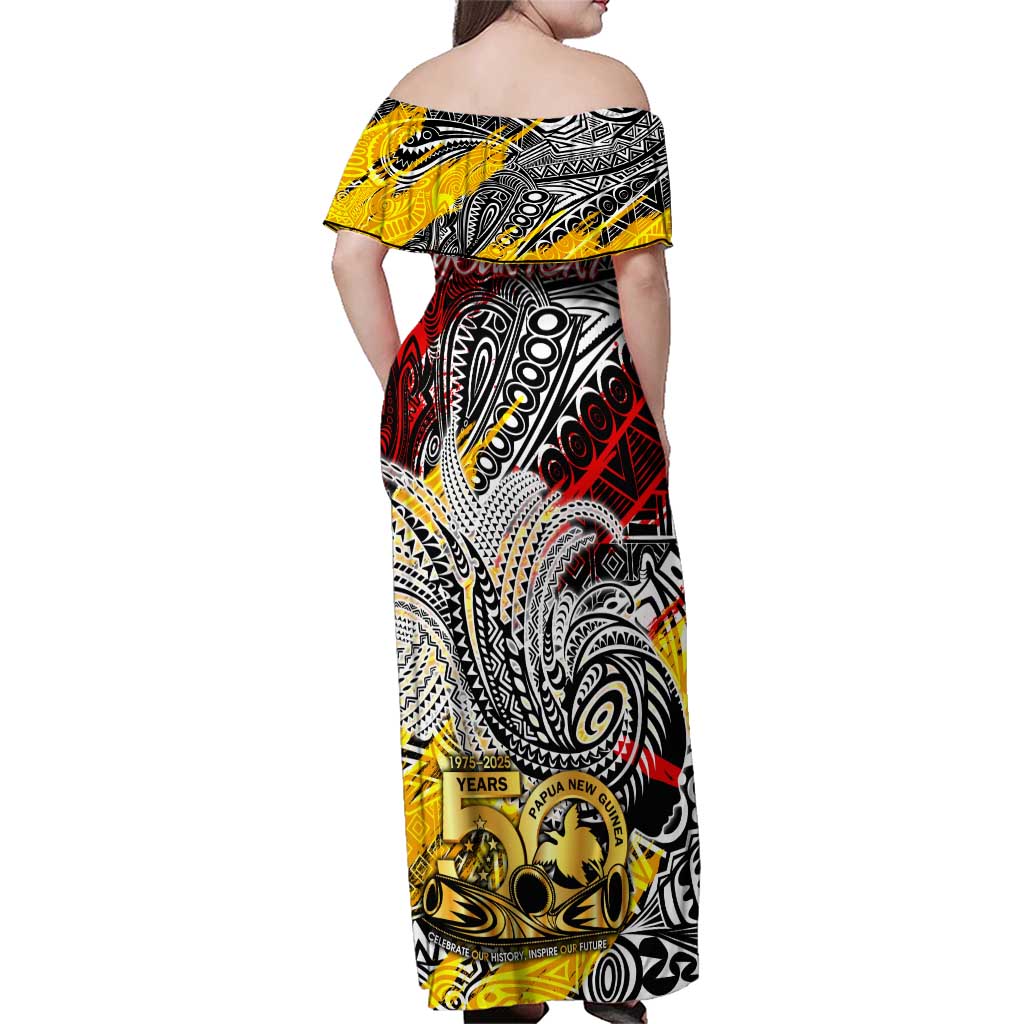 Papua New Guinea 50th Independence Day Family Matching Off Shoulder Maxi Dress and Hawaiian Shirt Celebrate Our History, Inspire Our Future