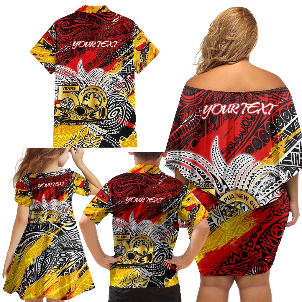Papua New Guinea 50th Independence Day Family Matching Off Shoulder Short Dress and Hawaiian Shirt Celebrate Our History, Inspire Our Future