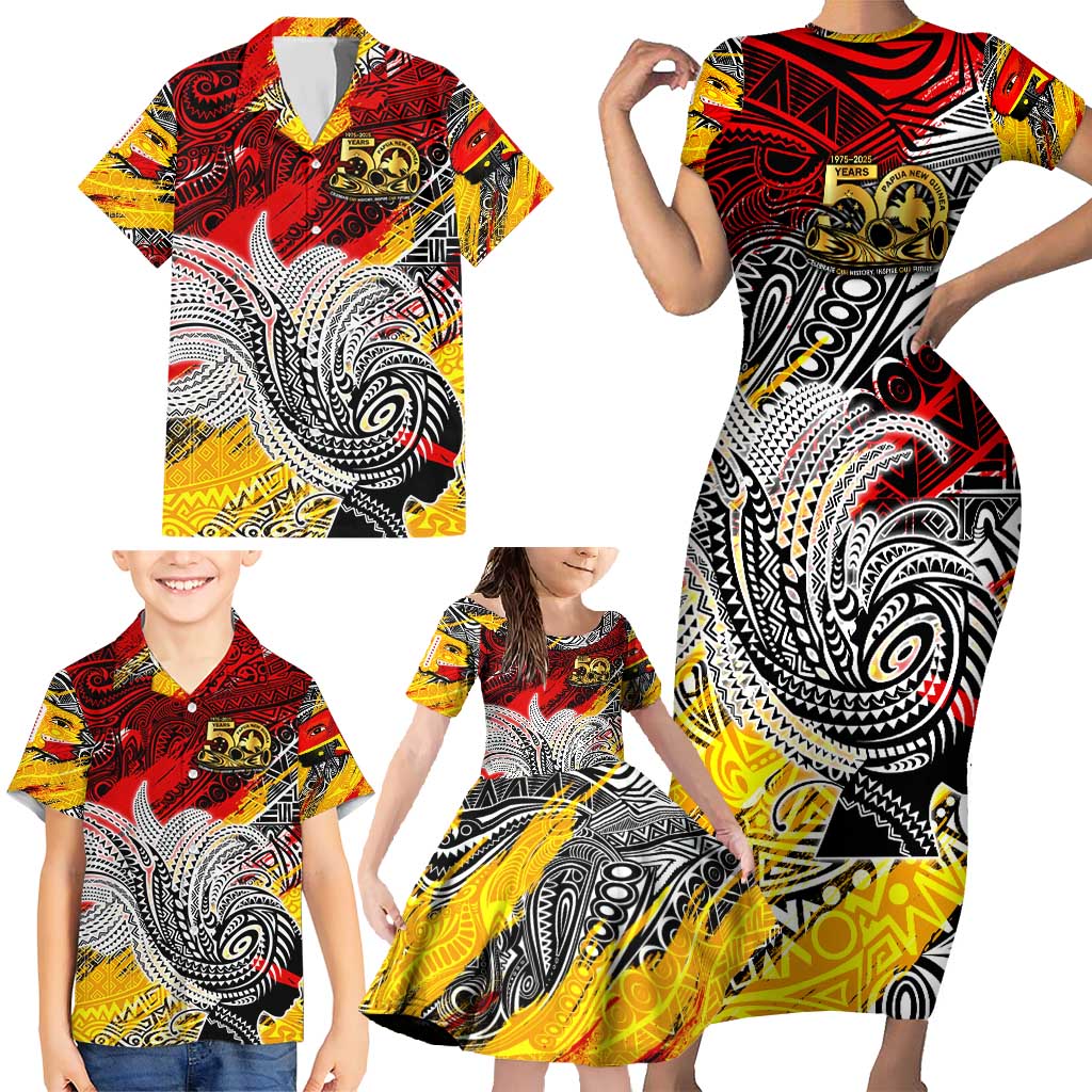Papua New Guinea 50th Independence Day Family Matching Short Sleeve Bodycon Dress and Hawaiian Shirt Celebrate Our History, Inspire Our Future DT02 - Polynesian Pride