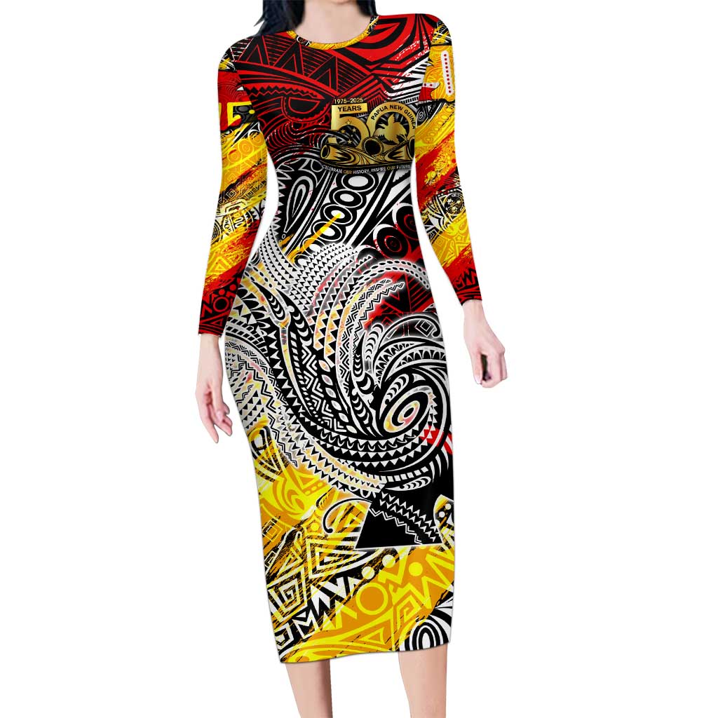 Papua New Guinea 50th Independence Day Long Sleeve Bodycon Dress Celebrate Our History, Inspire Our Future